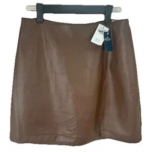NWT Hollister Mini Skirt Size S Brown Ultra High Rise Vegan Leather A-Line Zip